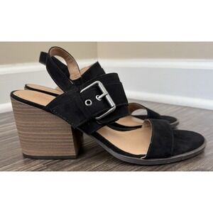 Black Clean Girl Block Heel Sandals Open Toe Slingback Minimalist Chic 8.5 Goth